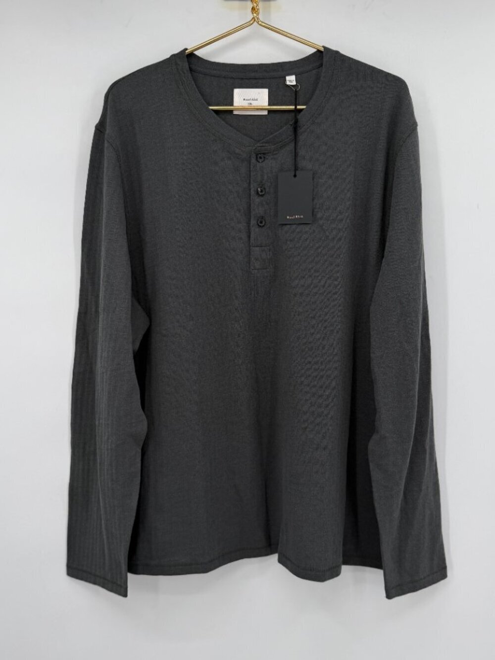 Billy Reid Men’s XXL Herringbone Terry Henley Faded Black Long Sleeve NWT